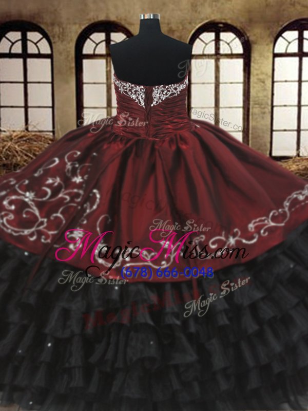 wholesale great ruffled floor length black and wine red quince ball gowns sweetheart sleeveless lace up