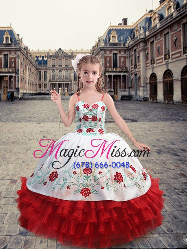 wholesale perfect straps sleeveless organza kids formal wear embroidery and ruffles lace up