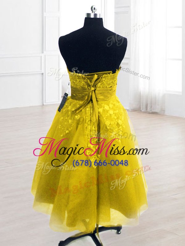 wholesale sumptuous gold prom dresses prom and party and for with embroidery strapless sleeveless lace up