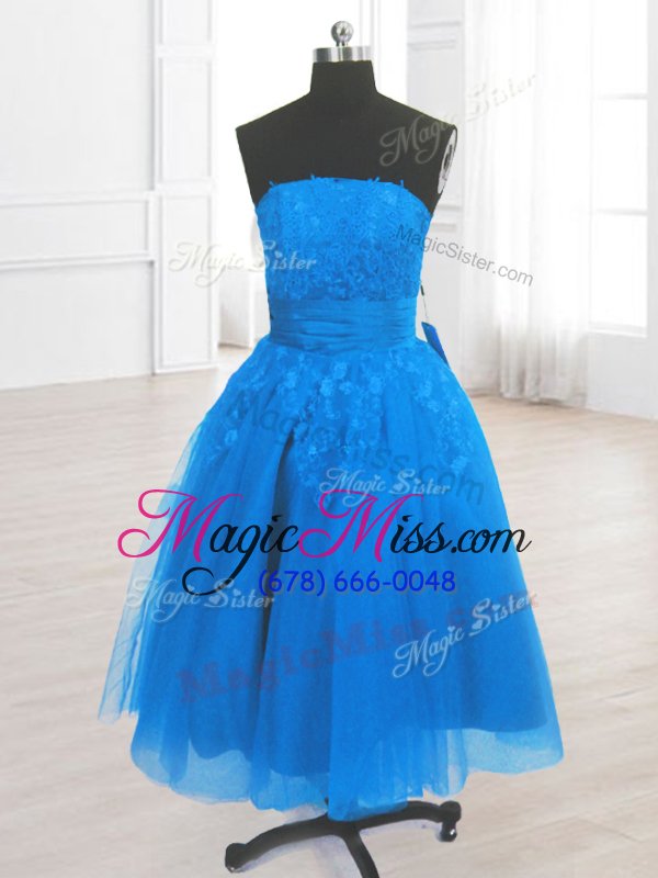 wholesale nice royal blue winning pageant gowns prom and party and for with embroidery strapless sleeveless lace up