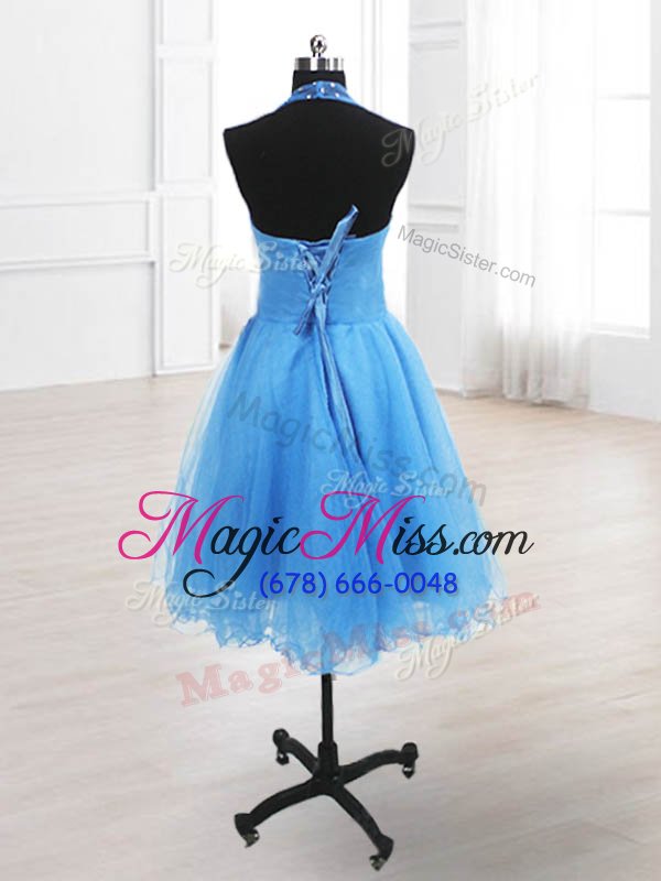 wholesale popular sequins dress for prom baby blue lace up sleeveless knee length