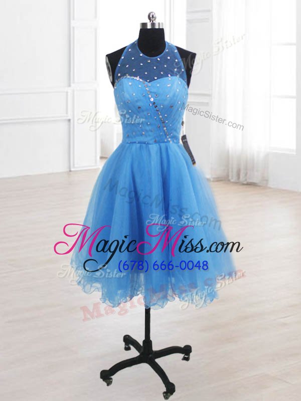 wholesale popular sequins dress for prom baby blue lace up sleeveless knee length