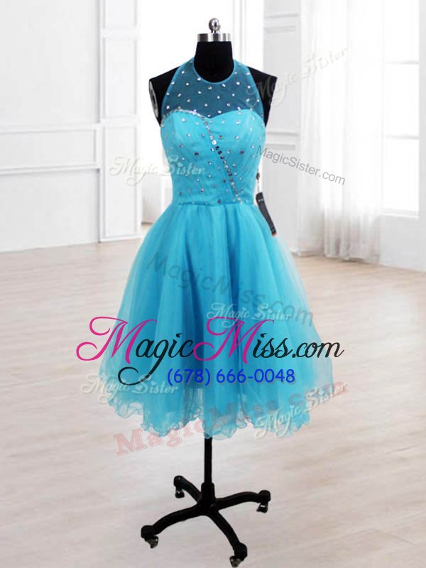 wholesale fitting sleeveless organza knee length lace up prom dresses in baby blue for with ruffles