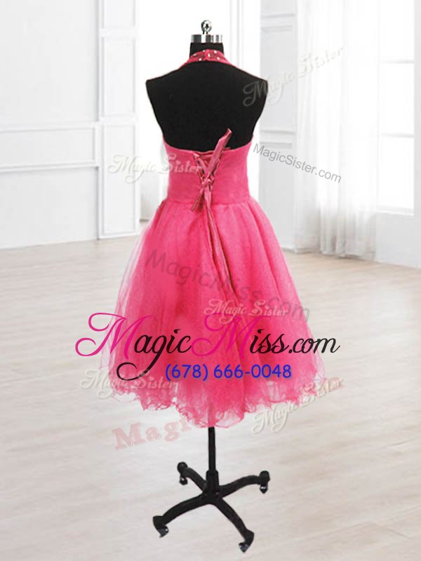 wholesale artistic knee length lace up prom evening gown coral red and in for prom and party with sequins