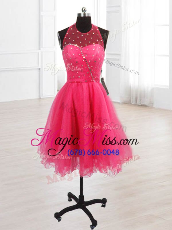 wholesale artistic knee length lace up prom evening gown coral red and in for prom and party with sequins