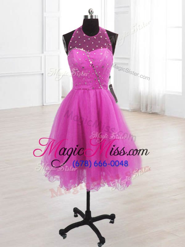 wholesale discount sleeveless organza knee length lace up prom dresses in rose pink for with sequins