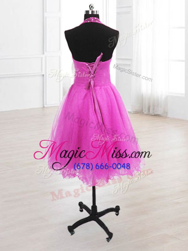 wholesale discount sleeveless organza knee length lace up prom dresses in rose pink for with sequins