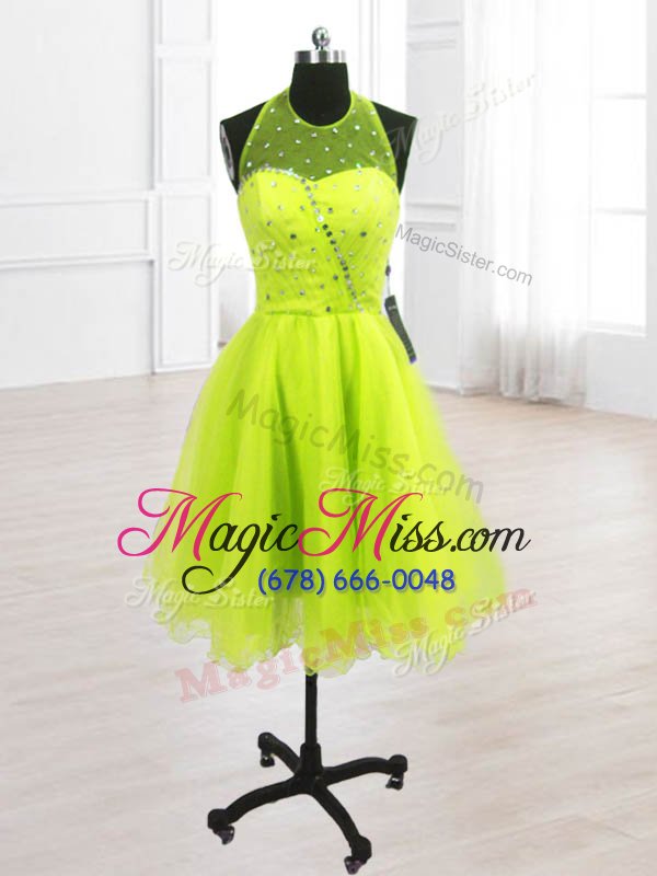 wholesale customized organza sleeveless knee length dress for prom and sequins