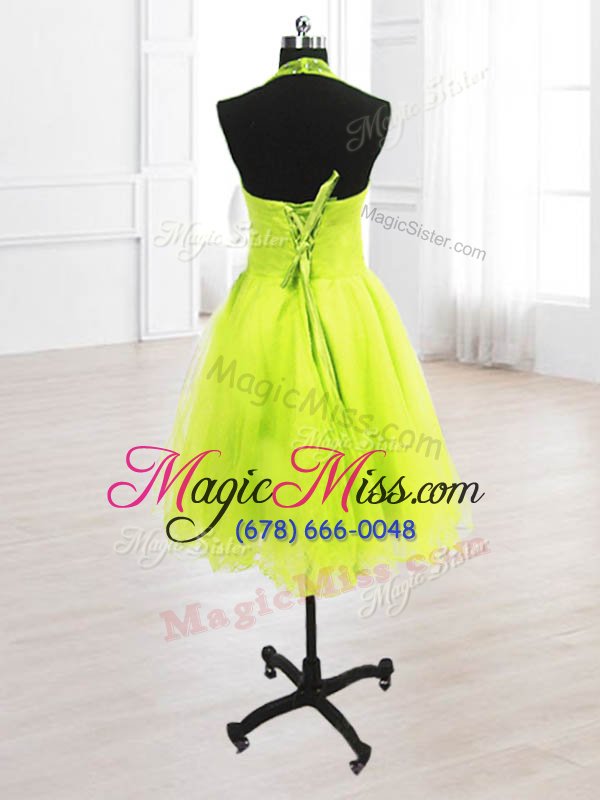 wholesale customized organza sleeveless knee length dress for prom and sequins