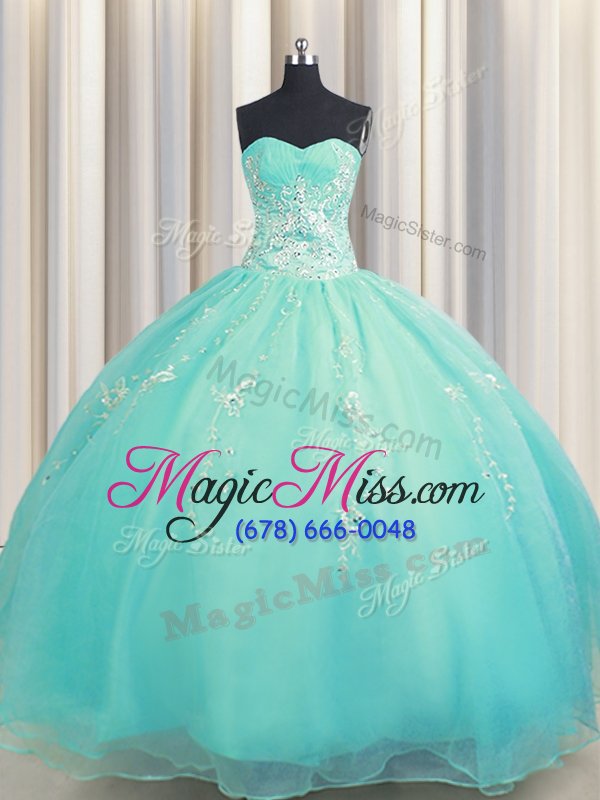 wholesale zipper up organza sleeveless floor length quinceanera dresses and beading and appliques