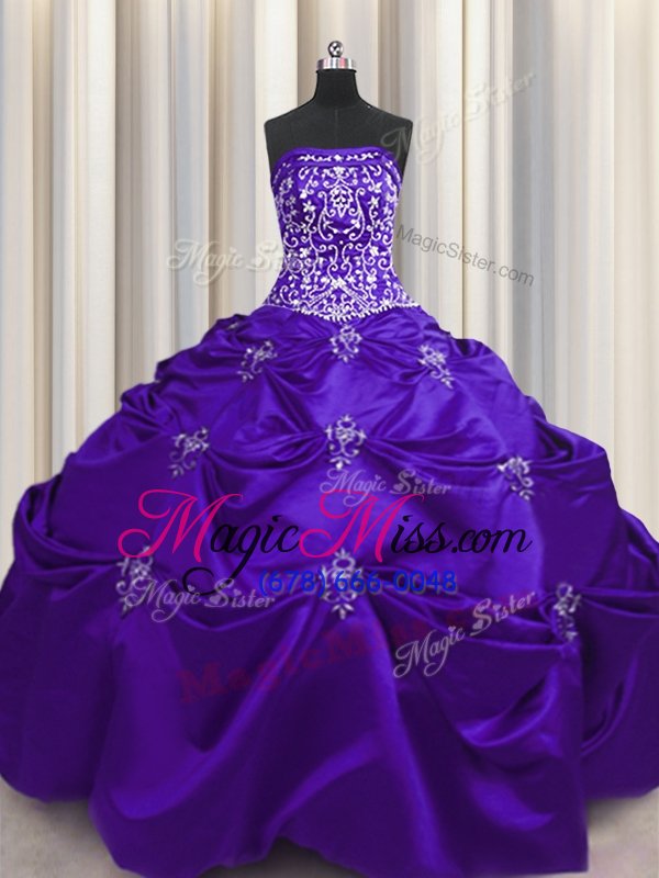 wholesale comfortable purple ball gowns beading and appliques and embroidery ball gown prom dress lace up taffeta sleeveless floor length