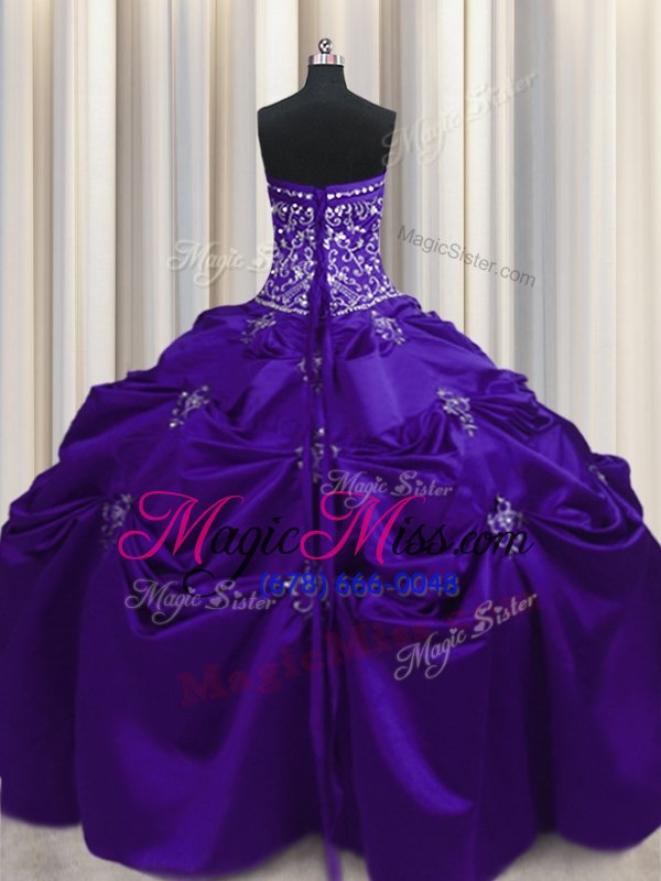 wholesale comfortable purple ball gowns beading and appliques and embroidery ball gown prom dress lace up taffeta sleeveless floor length