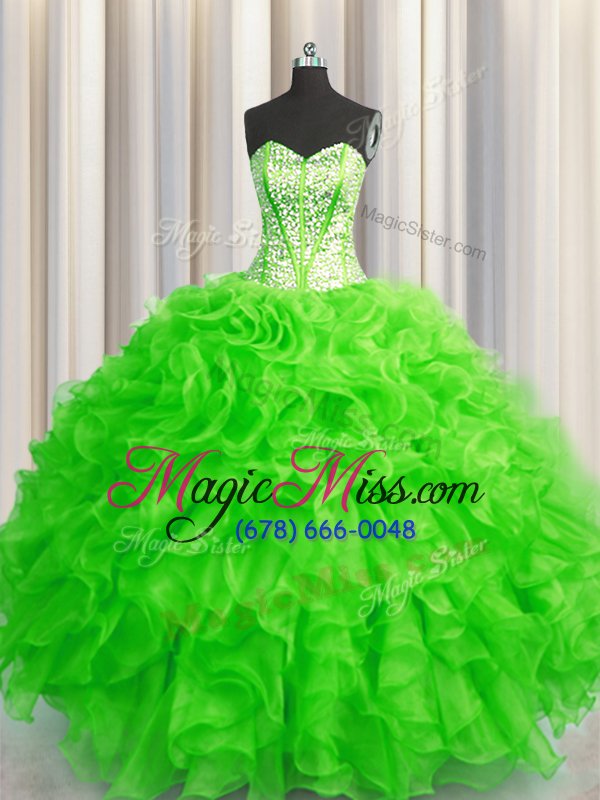 wholesale adorable visible boning beaded bodice ball gowns beading and ruffles 15th birthday dress lace up organza sleeveless floor length