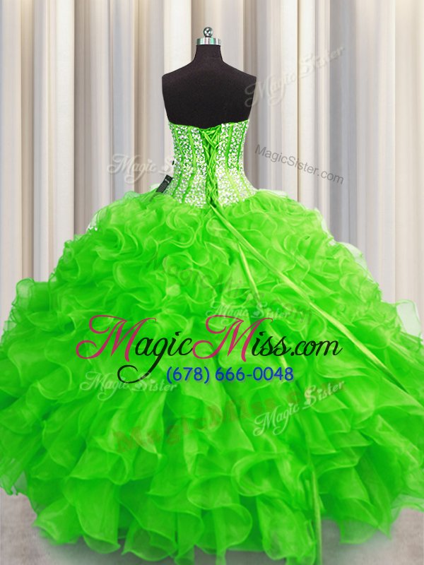 wholesale adorable visible boning beaded bodice ball gowns beading and ruffles 15th birthday dress lace up organza sleeveless floor length