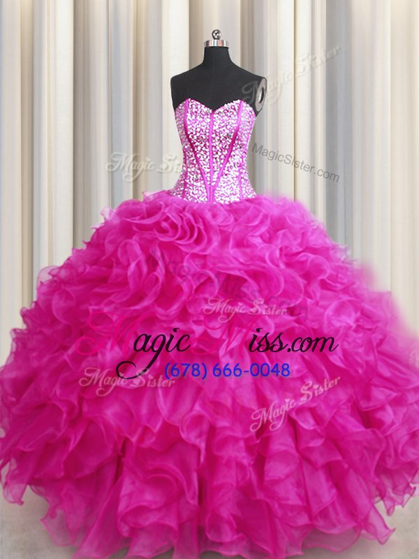 wholesale new style visible boning bling-bling sweetheart sleeveless organza 15 quinceanera dress beading and ruffles lace up
