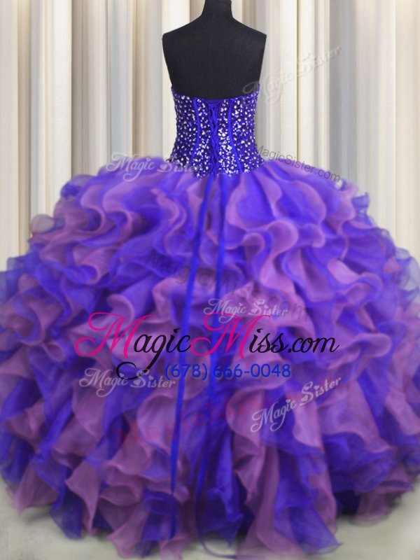 wholesale dazzling visible boning bling-bling multi-color ball gowns strapless sleeveless organza floor length lace up beading and ruffles ball gown prom dress