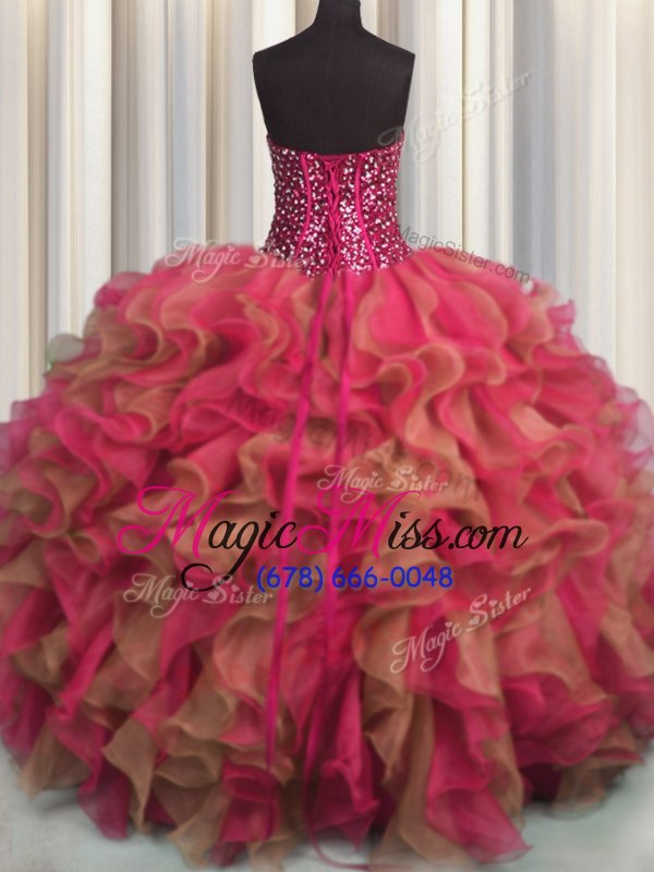 wholesale admirable visible boning beaded bodice multi-color sweet 16 dress military ball and sweet 16 and quinceanera and for with beading and ruffles strapless sleeveless lace up
