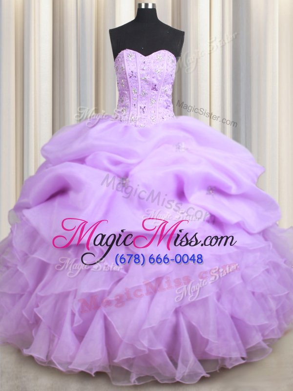 wholesale lovely visible boning lavender sweetheart neckline beading and ruffles and pick ups 15 quinceanera dress sleeveless lace up