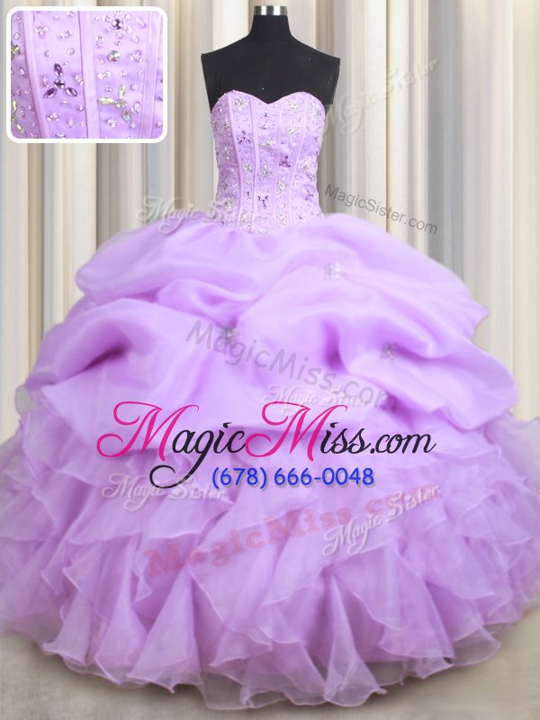 wholesale lovely visible boning lavender sweetheart neckline beading and ruffles and pick ups 15 quinceanera dress sleeveless lace up