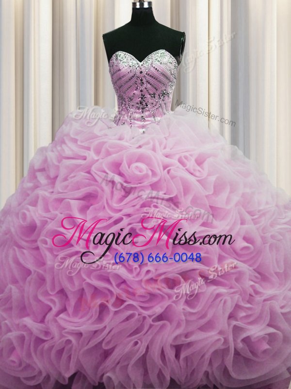 wholesale luxurious rolling flowers sleeveless brush train lace up beading and pick ups sweet 16 quinceanera dress