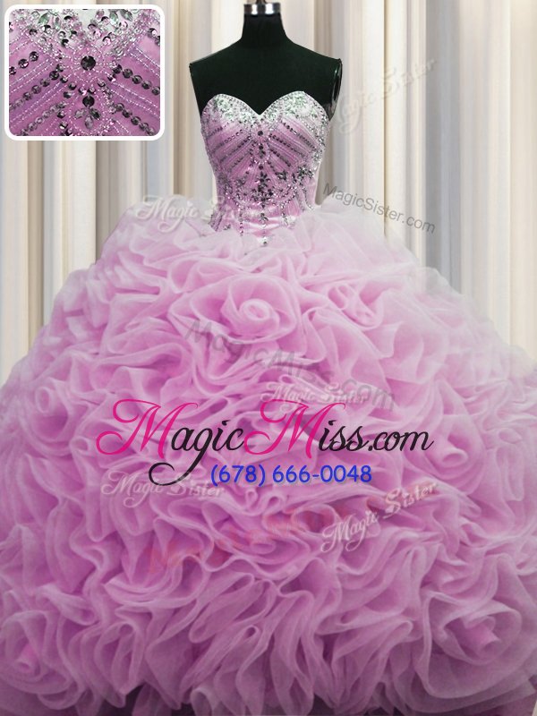 wholesale luxurious rolling flowers sleeveless brush train lace up beading and pick ups sweet 16 quinceanera dress
