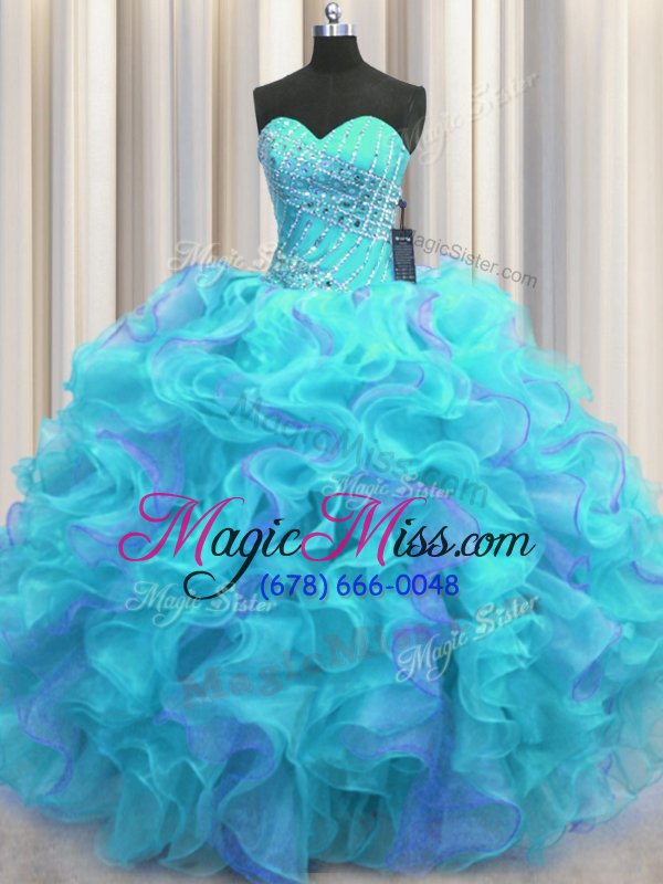 wholesale smart multi-color lace up vestidos de quinceanera beading and ruffles sleeveless floor length
