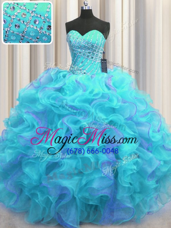 wholesale smart multi-color lace up vestidos de quinceanera beading and ruffles sleeveless floor length