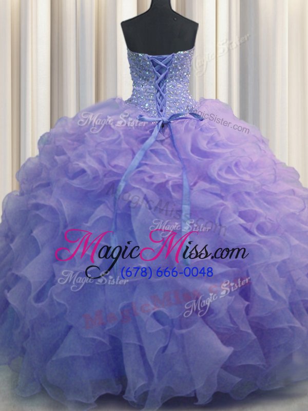 wholesale edgy blue lace up sweet 16 dress beading and ruffles sleeveless floor length