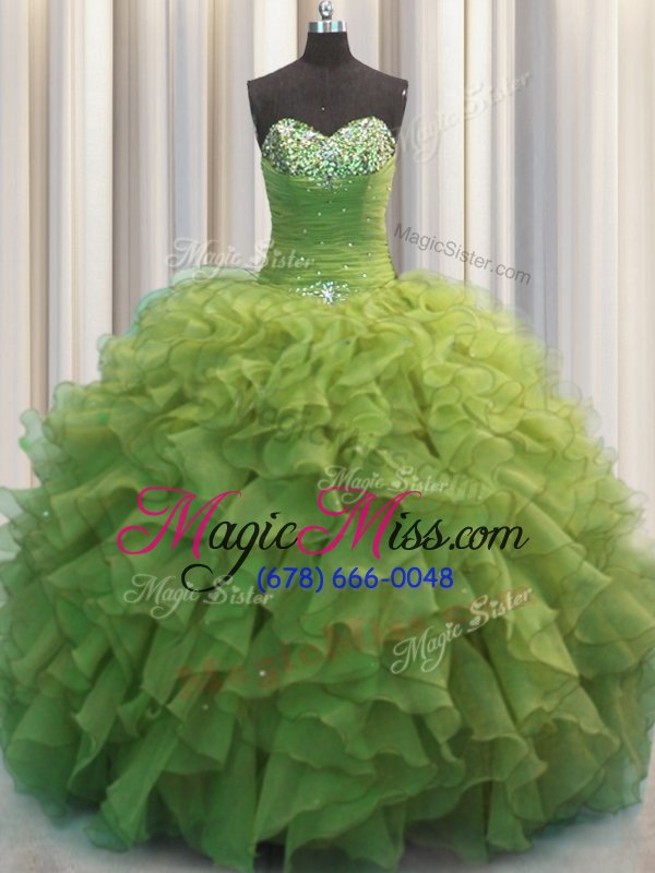 wholesale lovely beaded bust olive green sweetheart neckline beading and ruffles sweet 16 quinceanera dress sleeveless lace up