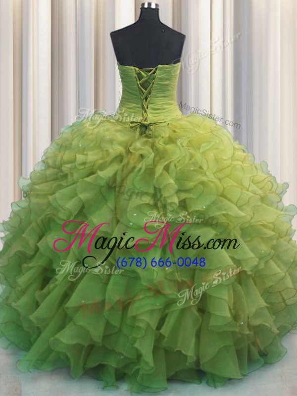wholesale lovely beaded bust olive green sweetheart neckline beading and ruffles sweet 16 quinceanera dress sleeveless lace up