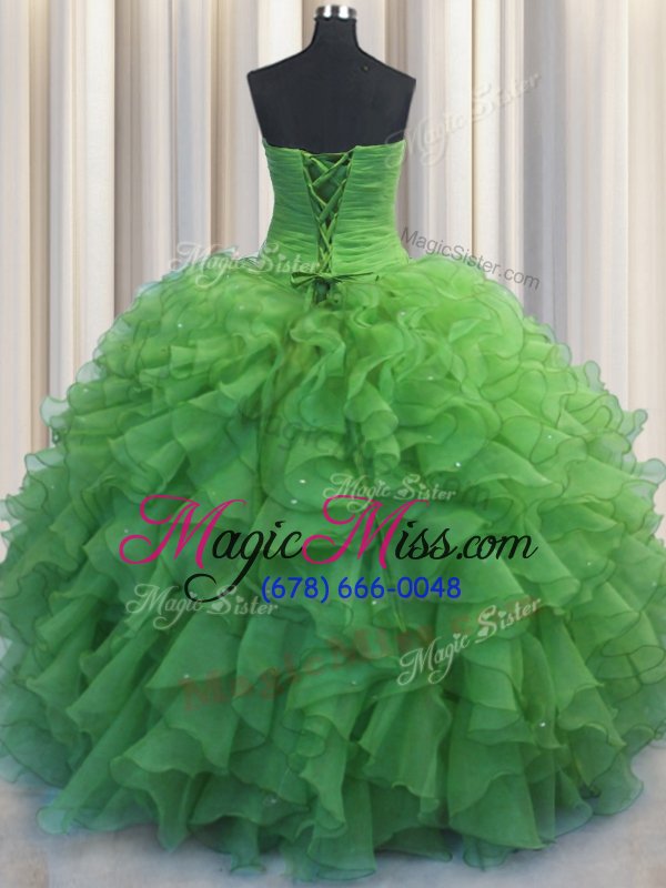 wholesale customized beaded bust green sleeveless organza lace up quinceanera dresses for military ball and sweet 16 and quinceanera