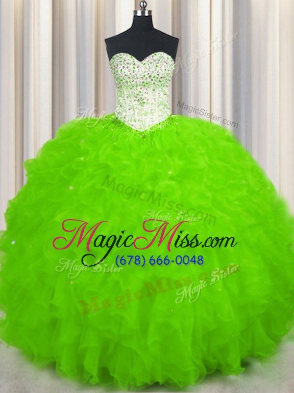 wholesale excellent floor length quinceanera dress tulle sleeveless beading and ruffles