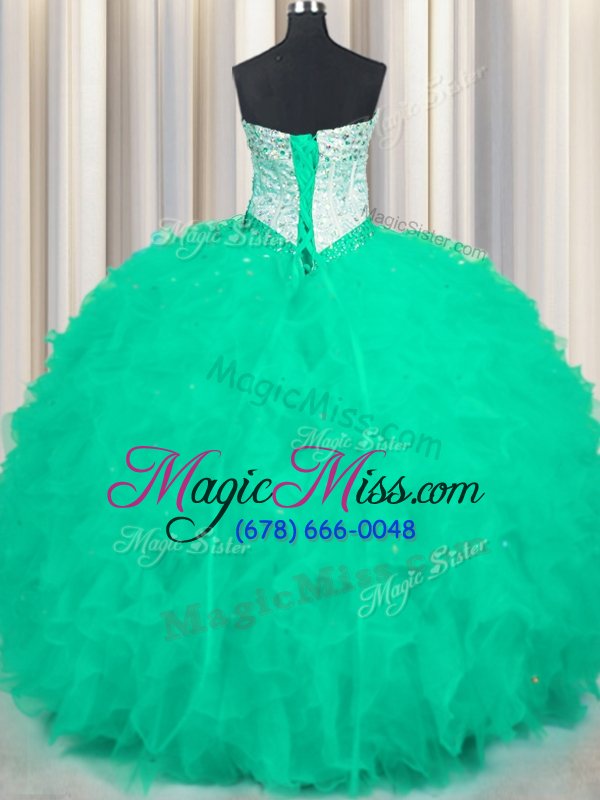wholesale fabulous sweetheart sleeveless vestidos de quinceanera floor length beading and ruffles apple green tulle