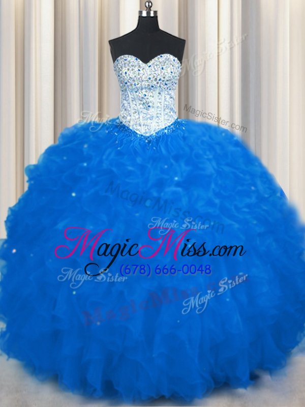 wholesale enchanting beading and ruffles quinceanera dress royal blue lace up sleeveless floor length