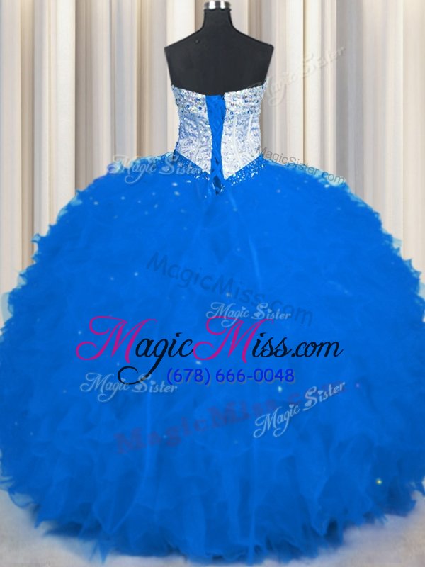 wholesale enchanting beading and ruffles quinceanera dress royal blue lace up sleeveless floor length