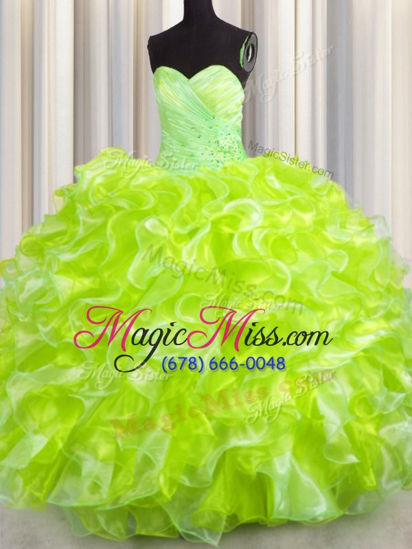 wholesale suitable floor length ball gowns sleeveless yellow green quinceanera gowns lace up