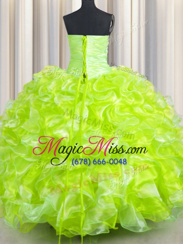 wholesale suitable floor length ball gowns sleeveless yellow green quinceanera gowns lace up