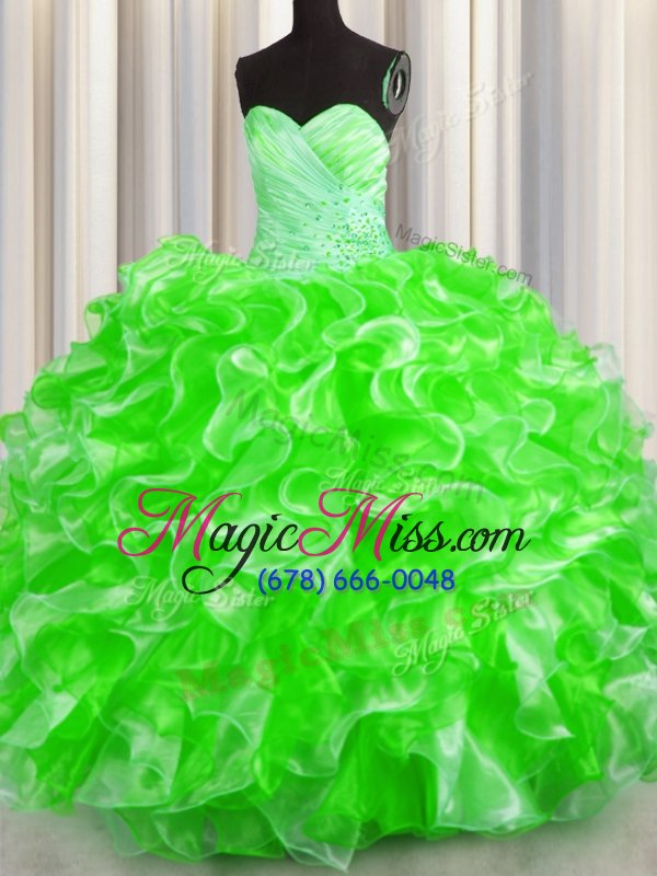 wholesale colorful ball gowns sweetheart sleeveless organza floor length lace up beading and ruffles quinceanera dress