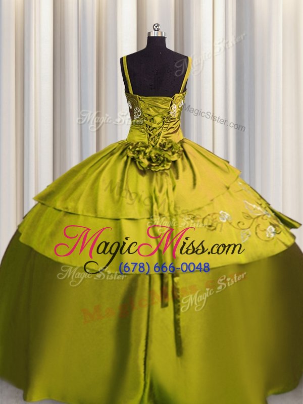 wholesale hot sale yellow green sleeveless floor length beading and embroidery lace up quinceanera gown