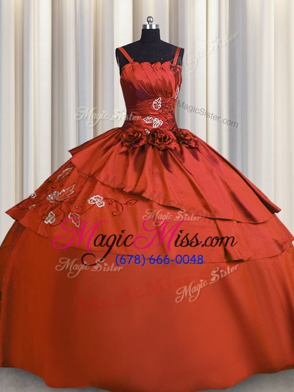wholesale sumptuous rust red sleeveless beading and embroidery floor length sweet 16 quinceanera dress