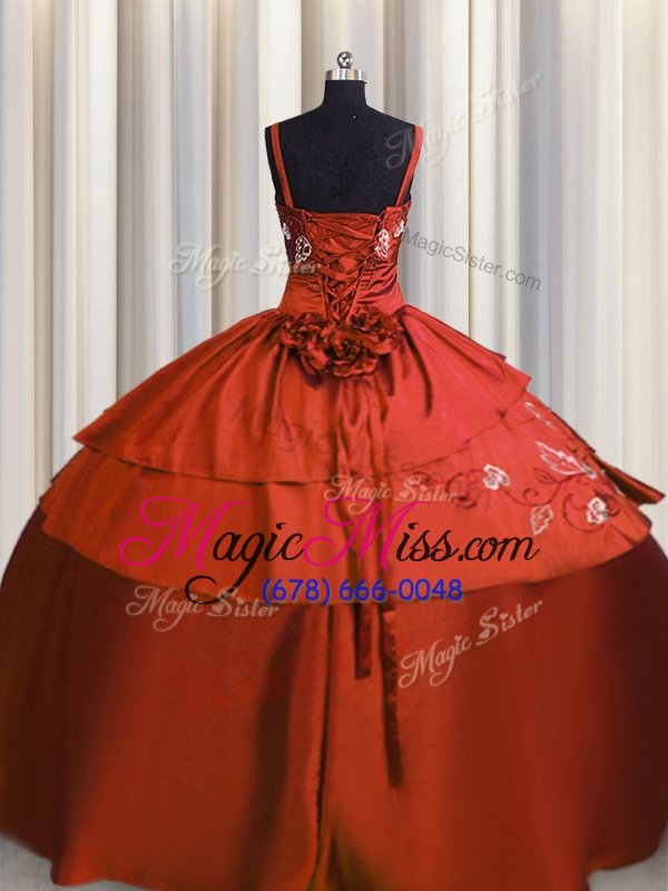 wholesale sumptuous rust red sleeveless beading and embroidery floor length sweet 16 quinceanera dress