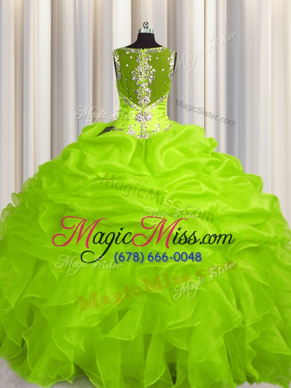 wholesale best see through zipper up ball gowns appliques and ruffles vestidos de quinceanera zipper organza sleeveless floor length