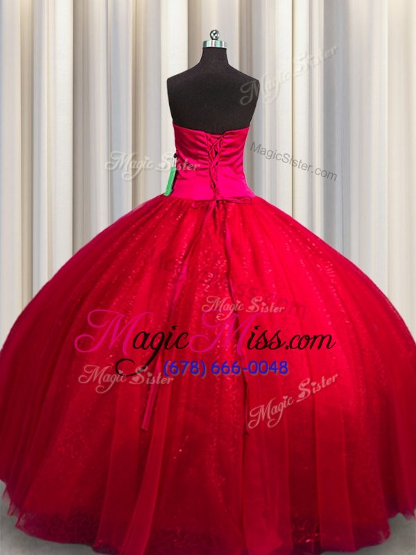 wholesale fancy red sleeveless tulle and sequined lace up sweet 16 dresses for military ball and sweet 16 and quinceanera