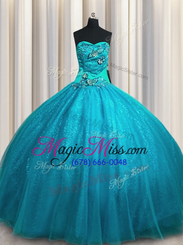 wholesale hot sale sequined sleeveless beading and appliques lace up quince ball gowns