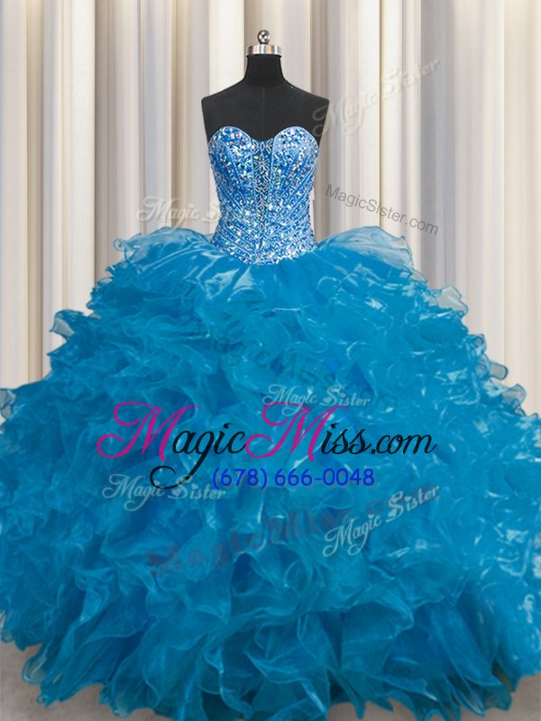 wholesale custom design see through sleeveless beading and ruffles lace up sweet 16 dress