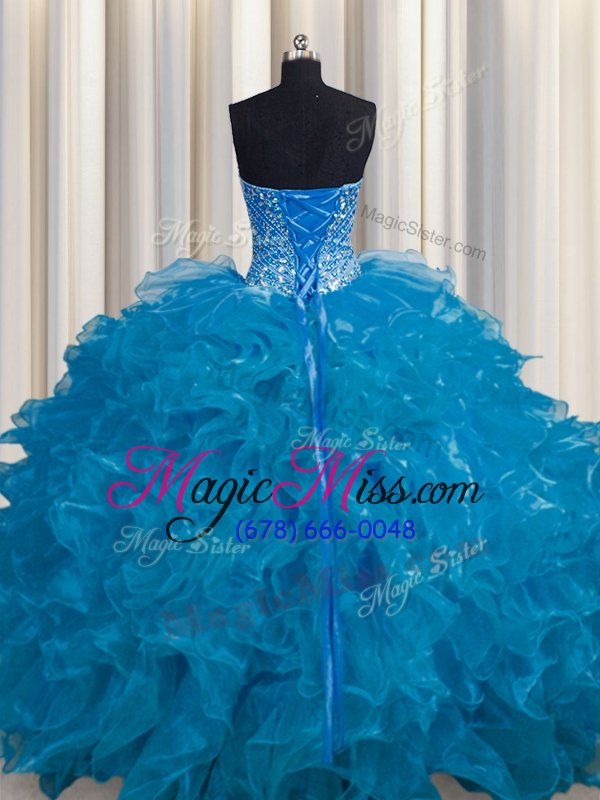 wholesale custom design see through sleeveless beading and ruffles lace up sweet 16 dress