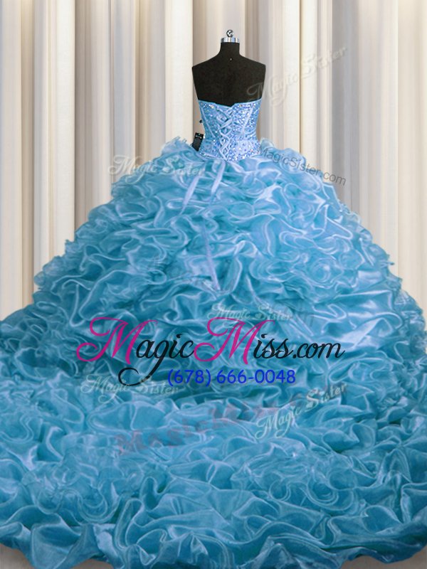 wholesale excellent baby blue sweet 16 dresses military ball and sweet 16 and quinceanera and for with beading and pick ups sweetheart sleeveless court train lace up