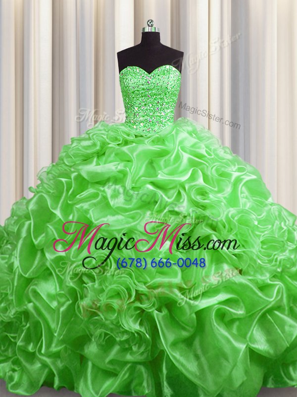 wholesale high end lace up quinceanera gown beading and pick ups sleeveless with train court train