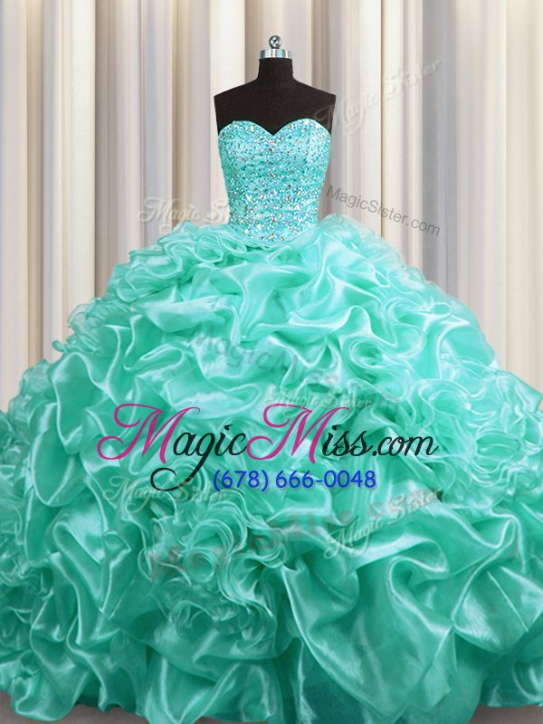 wholesale discount court train aqua blue ball gowns beading and pick ups quinceanera gowns lace up organza sleeveless with train