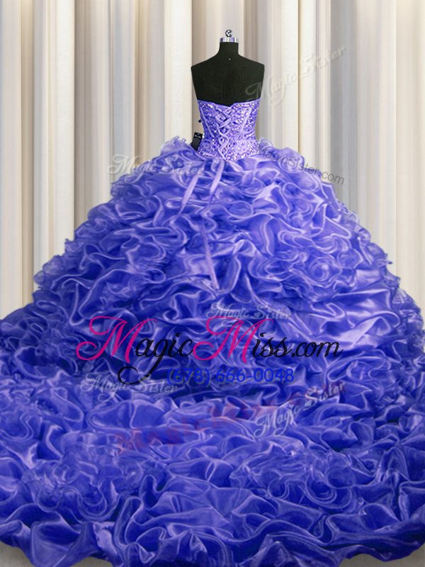 wholesale fabulous purple sleeveless court train beading and pick ups with train sweet 16 dress